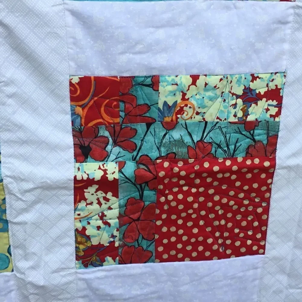 NWT Handcrafted Turquoise, Red, Yellow Quilt